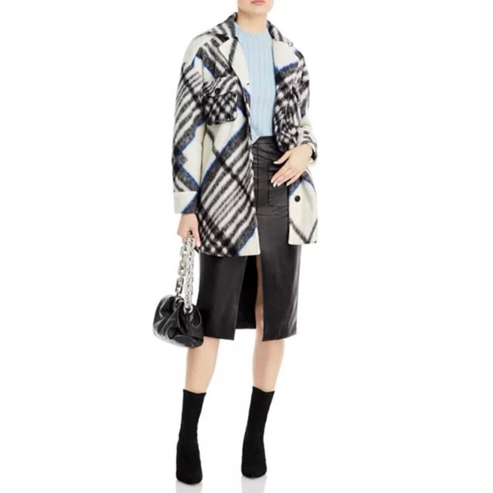 Anine Bing Oakley Plaid Fleee Oversized Coat Jacket White Black Large